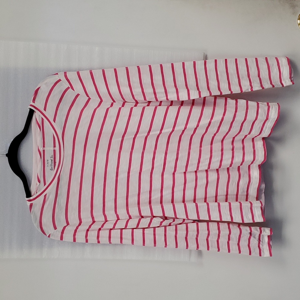J. Crew Factory White Long Sleeve Tee with Pink Stripes